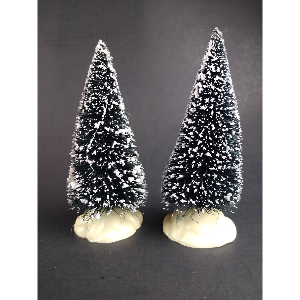 Lemax Green Flocked Bottle Brush Tree Plastic Base Christmas Village Lot